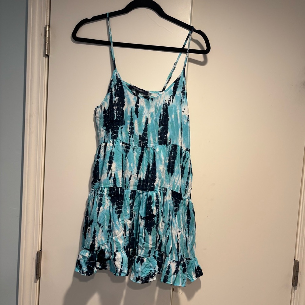 Blue Tie-Dye Tiered Dress